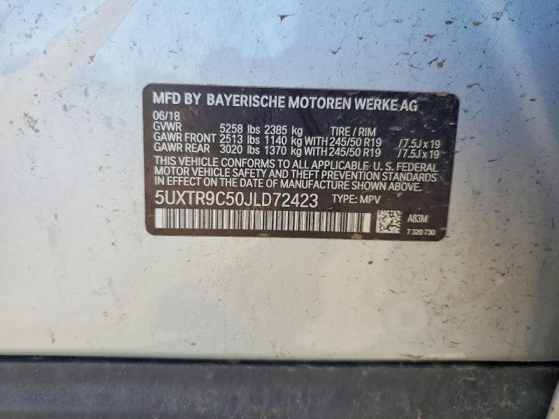 55150076 :رقم المزاد ، 5UXTR9C50JLD72423 vin ، 2018 Bmw X3 مزاد بيع