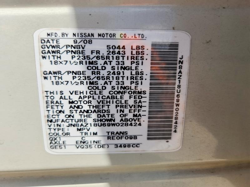 55819706 :رقم المزاد ، JN8AZ18U69W028424 vin ، 2009 Nissan Murano مزاد بيع