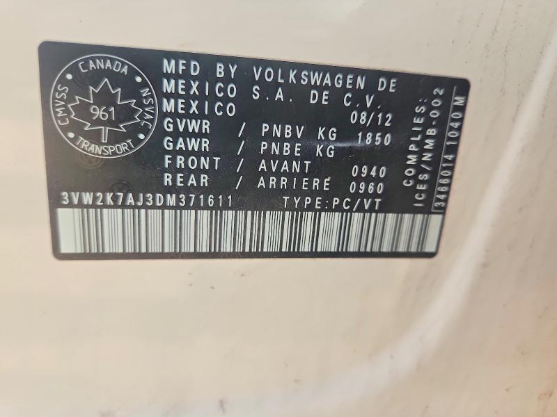 Продажа на аукционе авто 2013 Volkswagen Jetta, vin: 3VW2K7AJ3DM371611, номер лота: 59152596