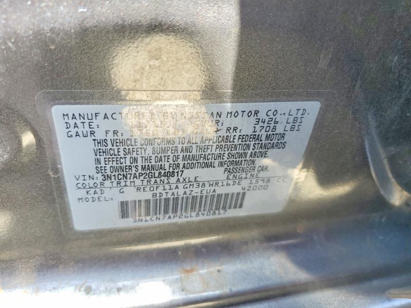 Aukcja sprzedaży 2016 Nissan Versa, vin: 3N1CN7AP2GL840817, numer aukcji: 55785746