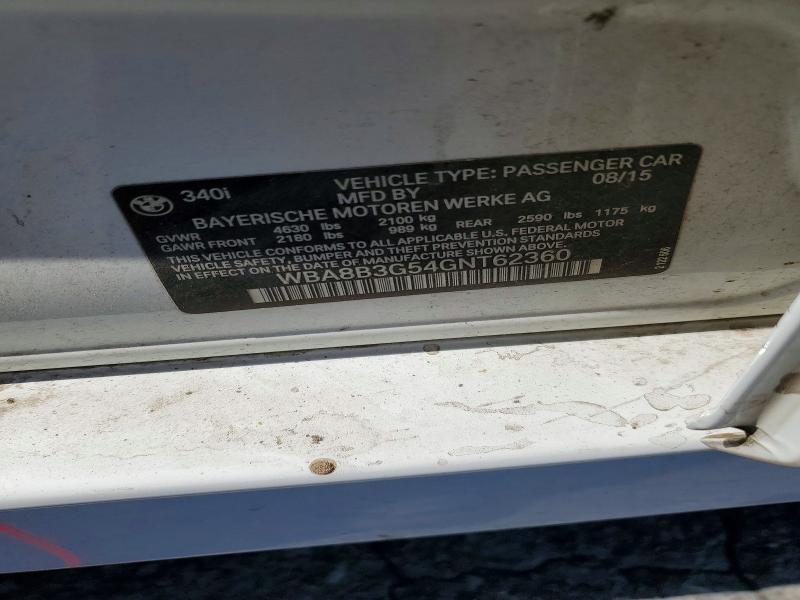 Aukcja sprzedaży 2016 Bmw 340, vin: WBA8B3G54GNT62360, numer aukcji: 55753346