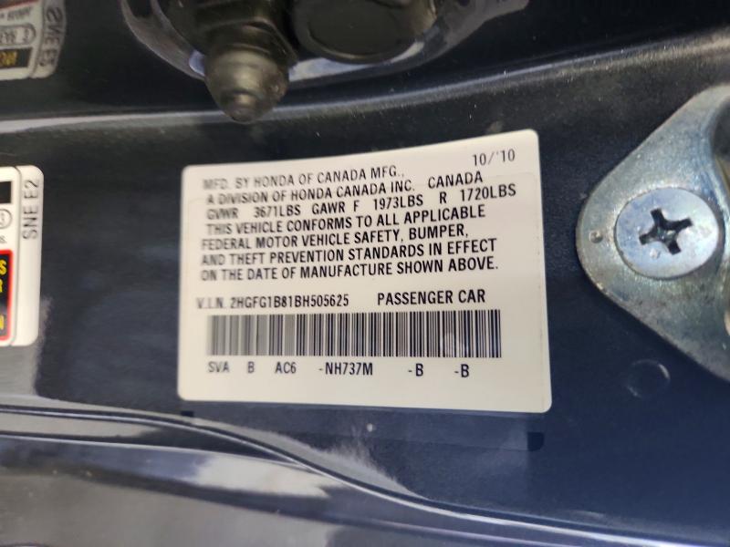 Aukcja sprzedaży 2011 Honda Civic, vin: 2HGFG1B81BH505625, numer aukcji: 57938606