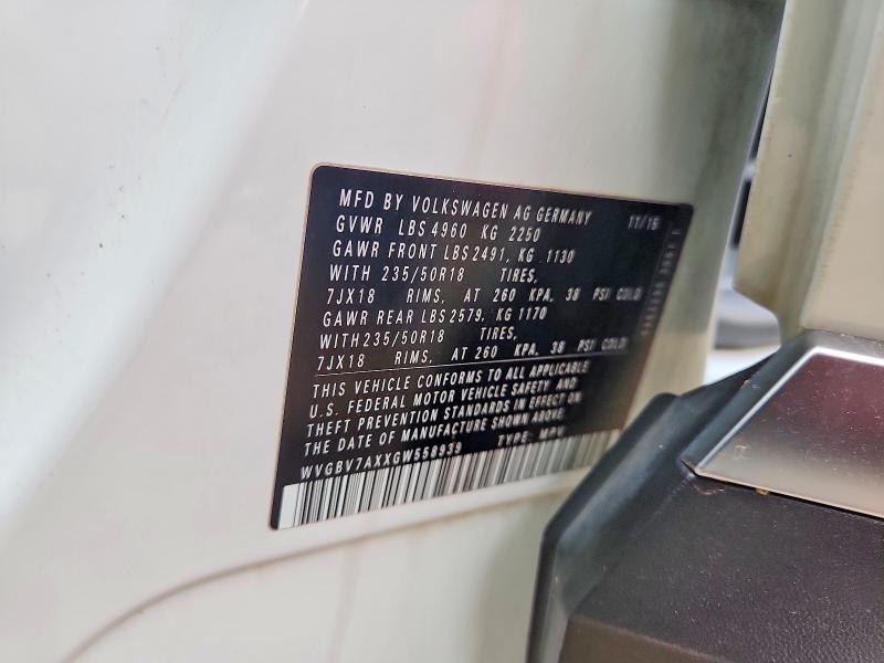 Aukcja sprzedaży 2016 Volkswagen Tiguan, vin: WVGBV7AXXGW558939, numer aukcji: 54657376