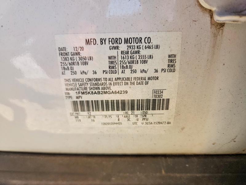 Aukcja sprzedaży 2021 Ford Explorer, vin: 1FM5K8AB2MGA64239, numer aukcji: 57185516