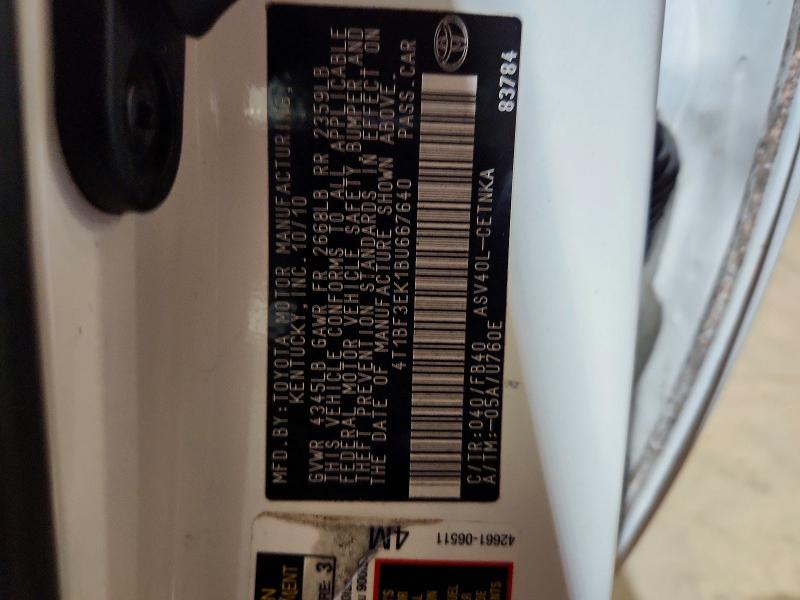 2011 Toyota Camry მანქანა იყიდება აუქციონზე, vin: 4T1BF3EK1BU667640, აუქციონის ნომერი: 58449526