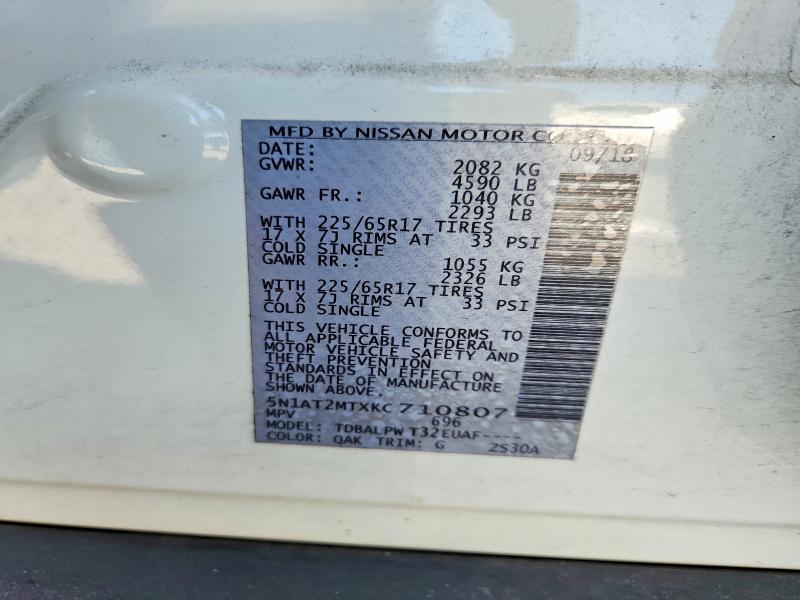 56734926 :رقم المزاد ، 5N1AT2MTXKC710807 vin ، 2019 Nissan Rogue مزاد بيع