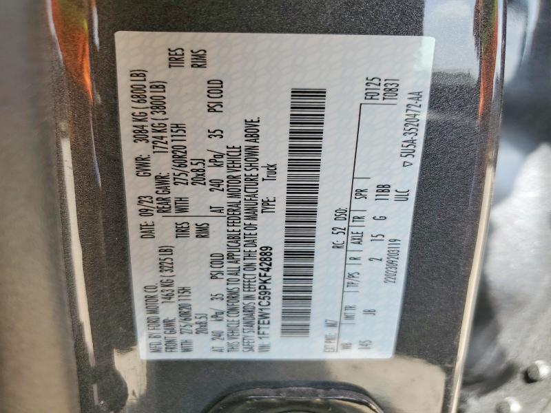 59096746 :رقم المزاد ، 1FTEW1C59PKF42889 vin ، 2023 Ford F150 مزاد بيع
