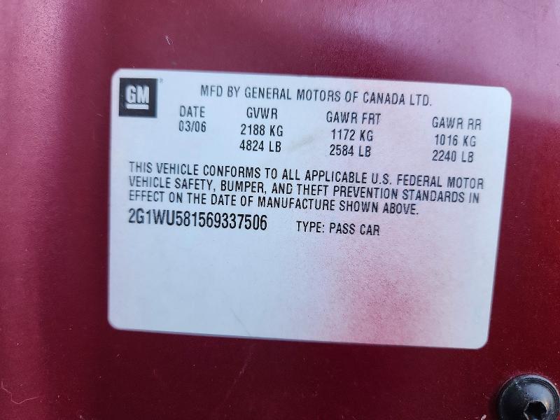 Aukcja sprzedaży 2006 Chevrolet Impala, vin: 2G1WU581569337506, numer aukcji: 57863596