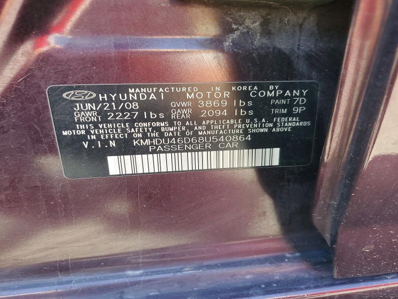 Aukcja sprzedaży 2008 Hyundai Elantra, vin: KMHDU46D68U540864, numer aukcji: 59250796