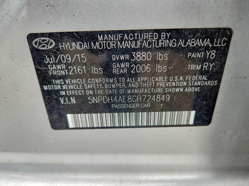 57621696 :رقم المزاد ، 5NPDH4AE8GH724849 vin ، 2016 Hyundai Elantra مزاد بيع