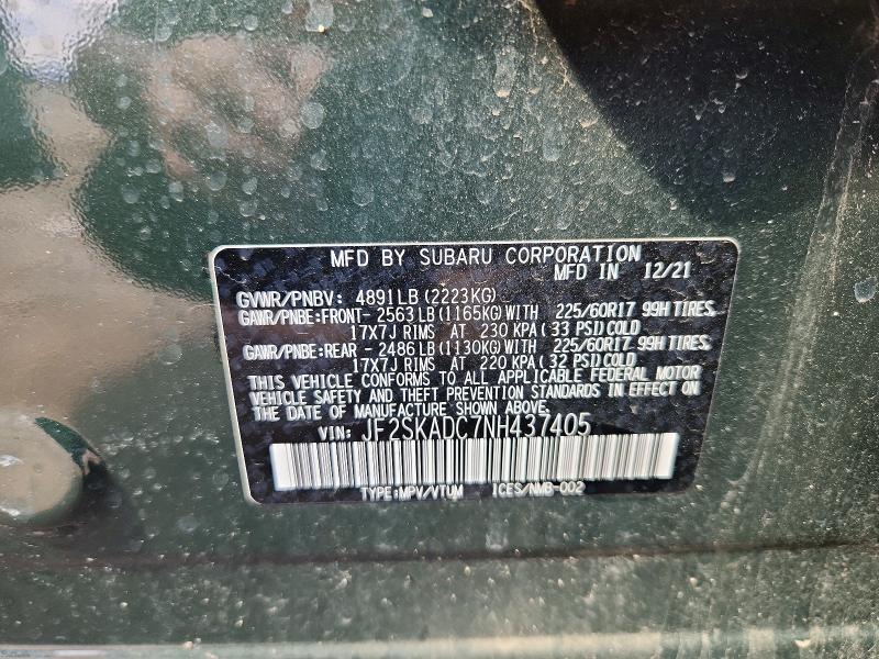 Aukcja sprzedaży 2022 Subaru Forester, vin: JF2SKADC7NH437405, numer aukcji: 58520436