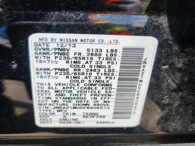 Aukcja sprzedaży 2014 Nissan Murano, vin: JN8AZ1MU8EW406873, numer aukcji: 58768476