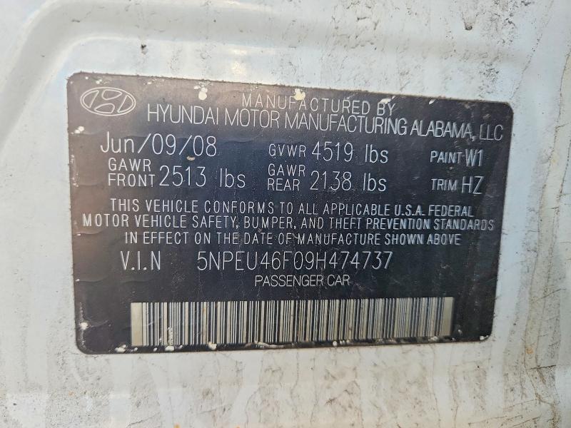 2009 Hyundai Sonata მანქანა იყიდება აუქციონზე, vin: 5NPEU46F09H474737, აუქციონის ნომერი: 58413836