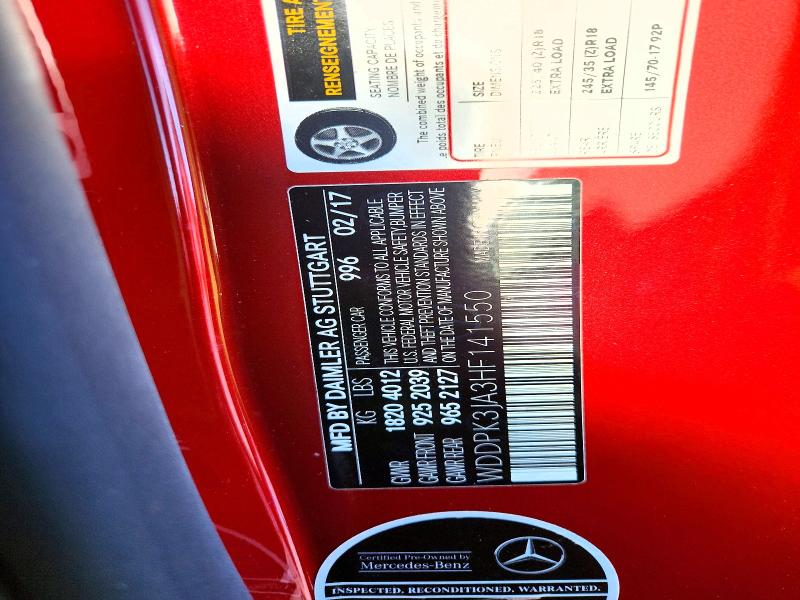 Aukcja sprzedaży 2017 Mercedes-benz Slc, vin: WDDPK3JA3HF141550, numer aukcji: 57498436