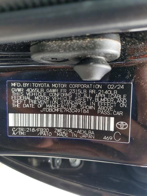 59339256 :رقم المزاد ، JTDBCMFE7R3049184 vin ، 2024 Toyota Corolla Hybrid مزاد بيع