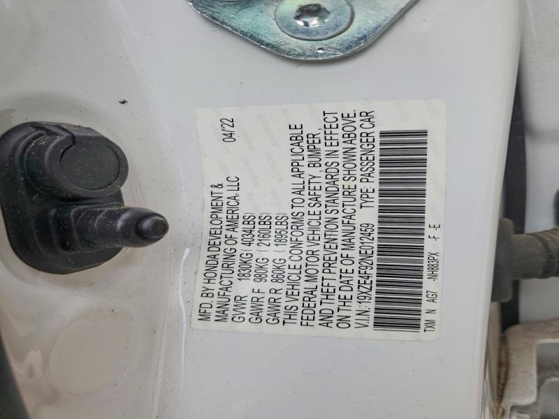 58897616 :رقم المزاد ، 19XZE4F92NE012459 vin ، 2022 Honda Insight مزاد بيع