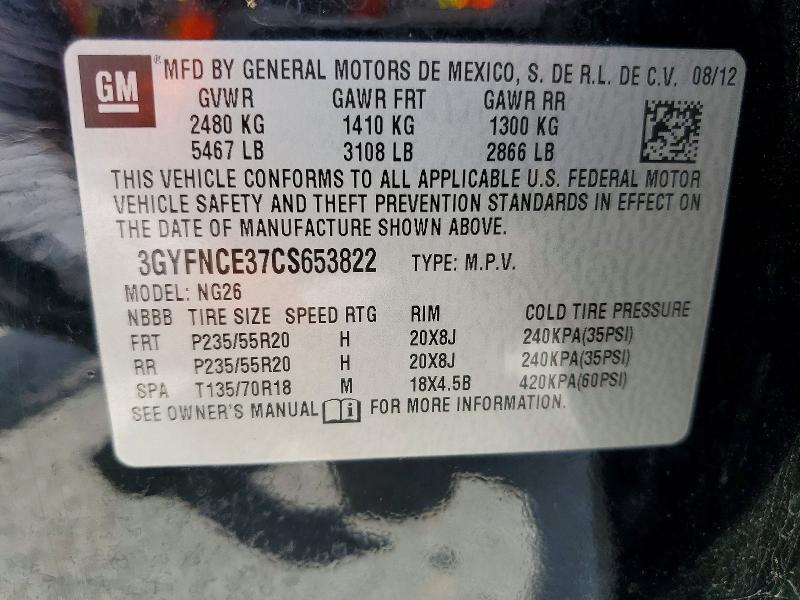 2012 Cadillac Srx მანქანა იყიდება აუქციონზე, vin: 3GYFNCE37CS653822, აუქციონის ნომერი: 58255186