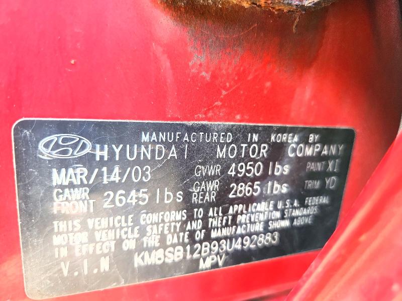 59554166 :رقم المزاد ، KM8SB12B93U492883 vin ، 2003 Hyundai Santa Fe مزاد بيع