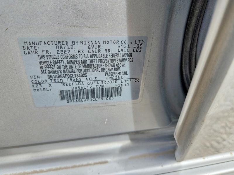58831536 :رقم المزاد ، 3N1AB6AP0CL784025 vin ، 2012 Nissan Sentra مزاد بيع