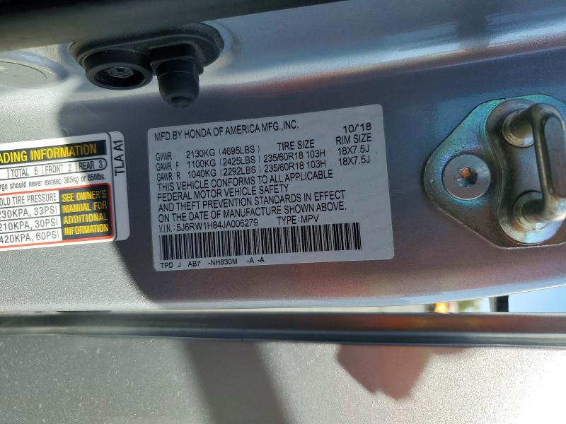 57721966 :رقم المزاد ، 5J6RW1H84JA006279 vin ، 2018 Honda Cr-v مزاد بيع