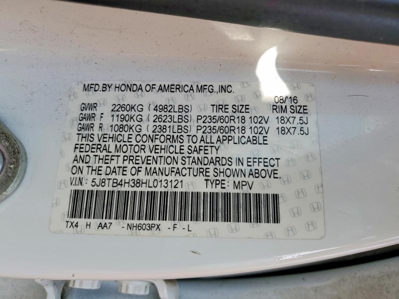 57463536 :رقم المزاد ، 5J8TB4H38HL013121 vin ، 2017 Acura Rdx مزاد بيع
