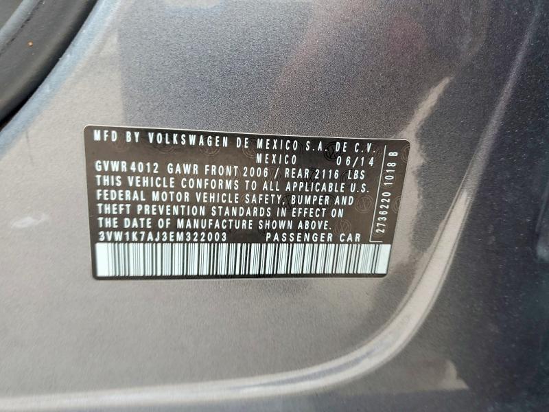 Продажа на аукционе авто 2014 Volkswagen Jetta, vin: 3VW1K7AJ3EM322003, номер лота: 56852306