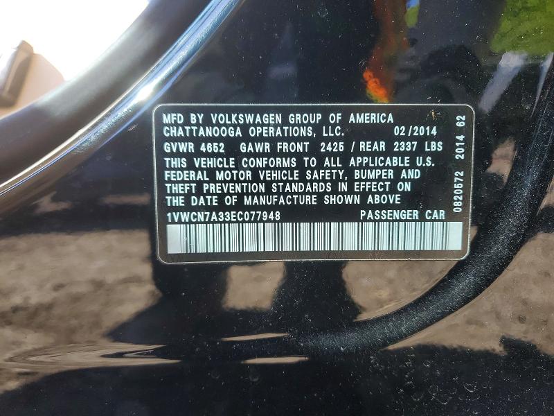 Aukcja sprzedaży 2014 Volkswagen Passat, vin: 1VWCN7A33EC077948, numer aukcji: 55854876