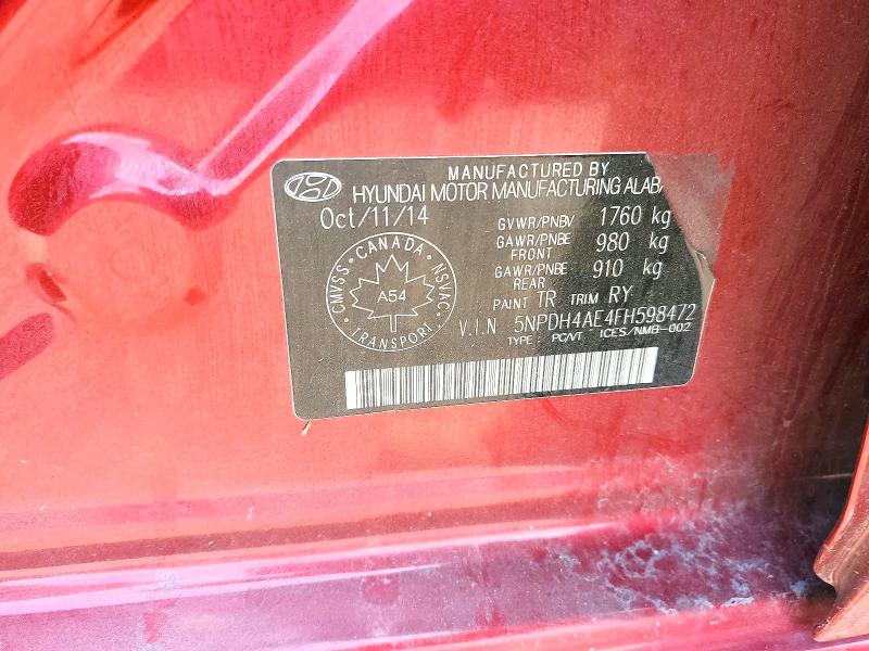 Продаж на аукціоні авто 2015 Hyundai Elantra, vin: 5NPDH4AE4FH598472, номер лоту: 55737116