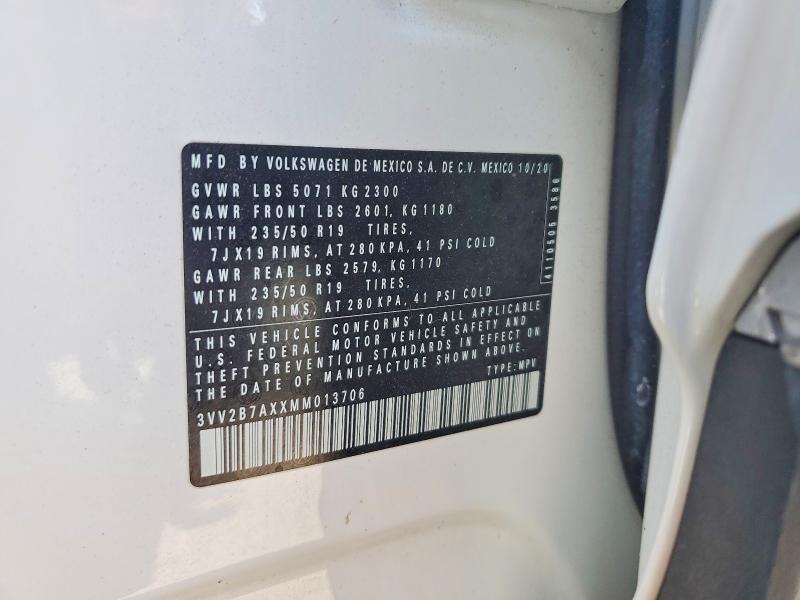 Aukcja sprzedaży 2021 Volkswagen Tiguan, vin: 3VV2B7AXXMM013706, numer aukcji: 55569596