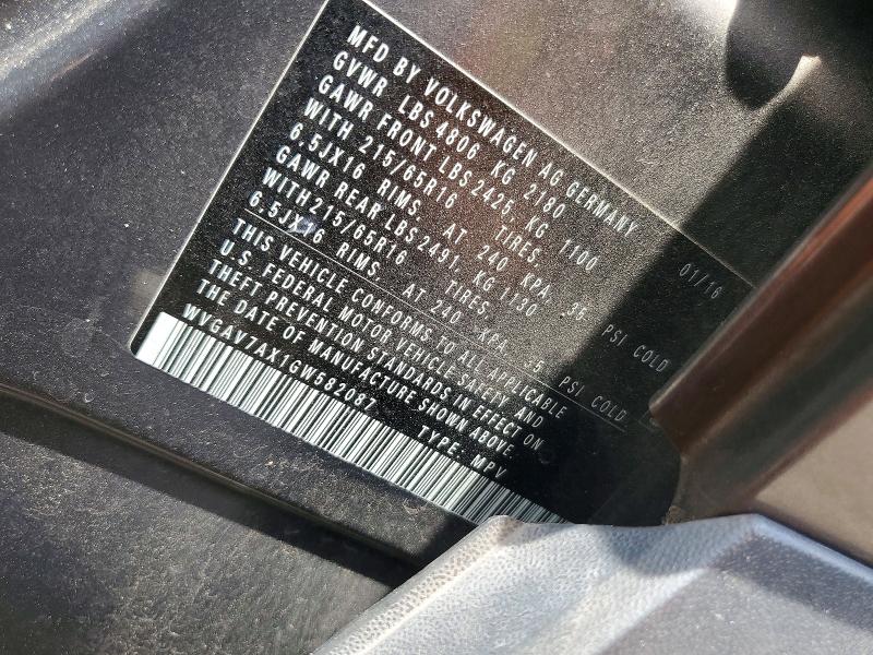 Продаж на аукціоні авто 2016 Volkswagen Tiguan, vin: WVGAV7AX1GW582087, номер лоту: 58477976