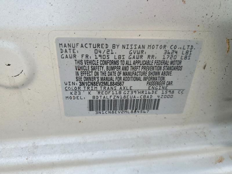 55680636 :رقم المزاد ، 3N1CN8EV2ML884567 vin ، 2021 Nissan Versa مزاد بيع