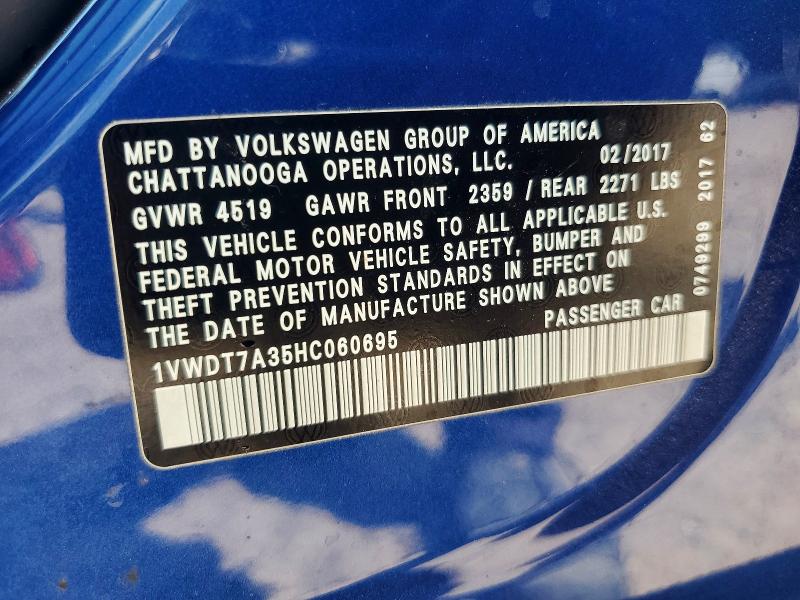 56586026 :رقم المزاد ، 1VWDT7A35HC060695 vin ، 2017 Volkswagen Passat مزاد بيع