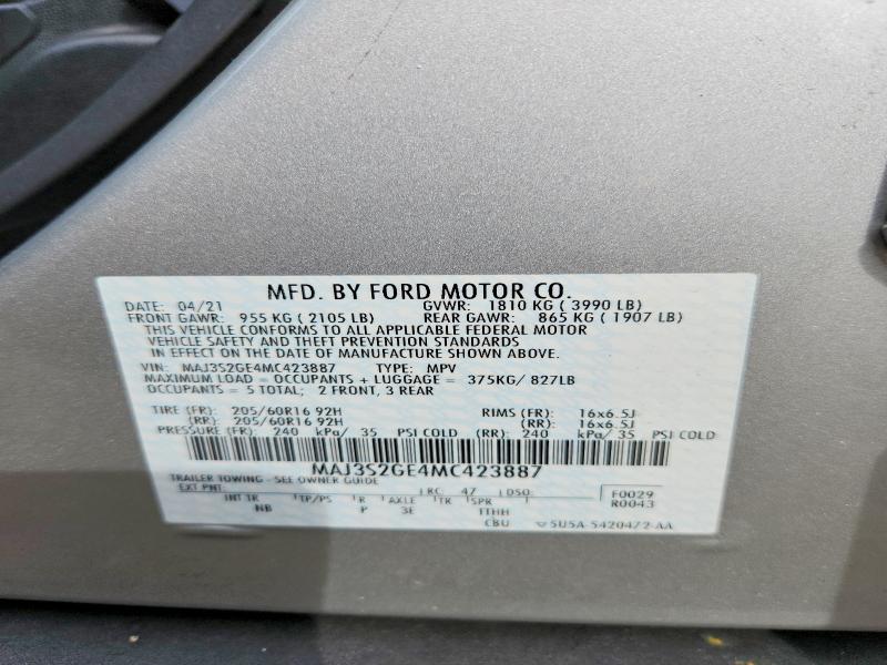56877786 :رقم المزاد ، MAJ3S2GE4MC423887 vin ، 2021 Ford Ecosport مزاد بيع