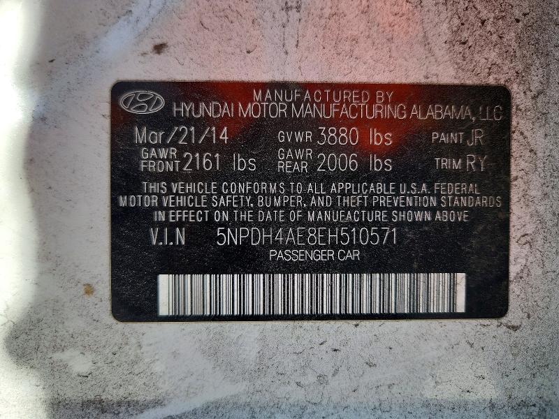 56977946 :رقم المزاد ، 5NPDH4AE8EH510571 vin ، 2014 Hyundai Elantra مزاد بيع