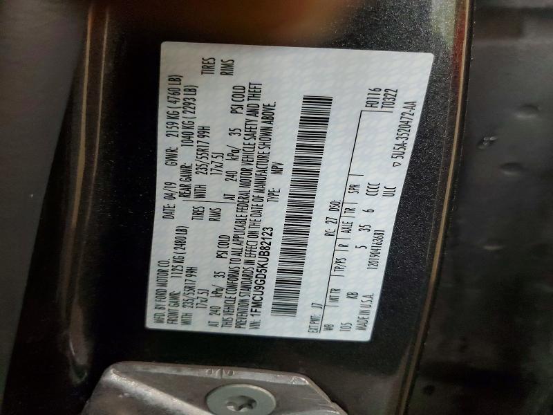 57199966 :رقم المزاد ، 1FMCU9GD5KUB82123 vin ، 2019 Ford Escape مزاد بيع