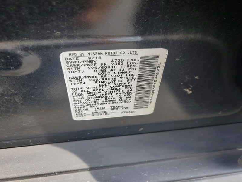 Aukcja sprzedaży 2019 Nissan Rogue, vin: JN8AT2MV9KW376827, numer aukcji: 56307696
