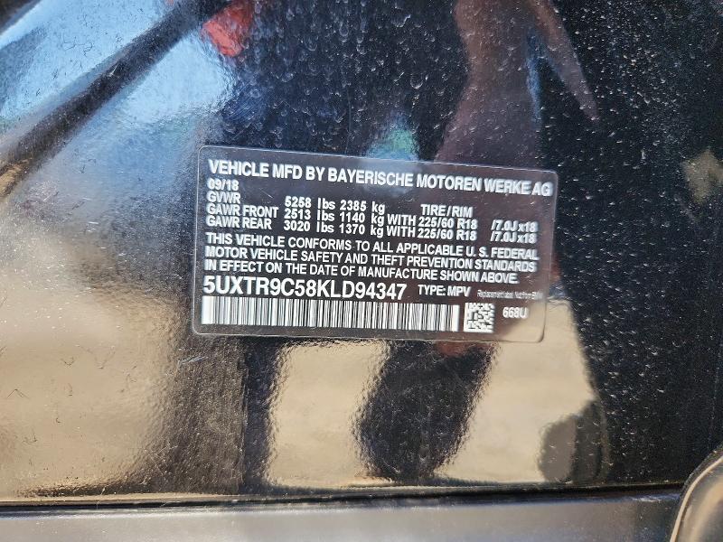 55928076 :رقم المزاد ، 5UXTR9C58KLD94347 vin ، 2019 Bmw X3 مزاد بيع
