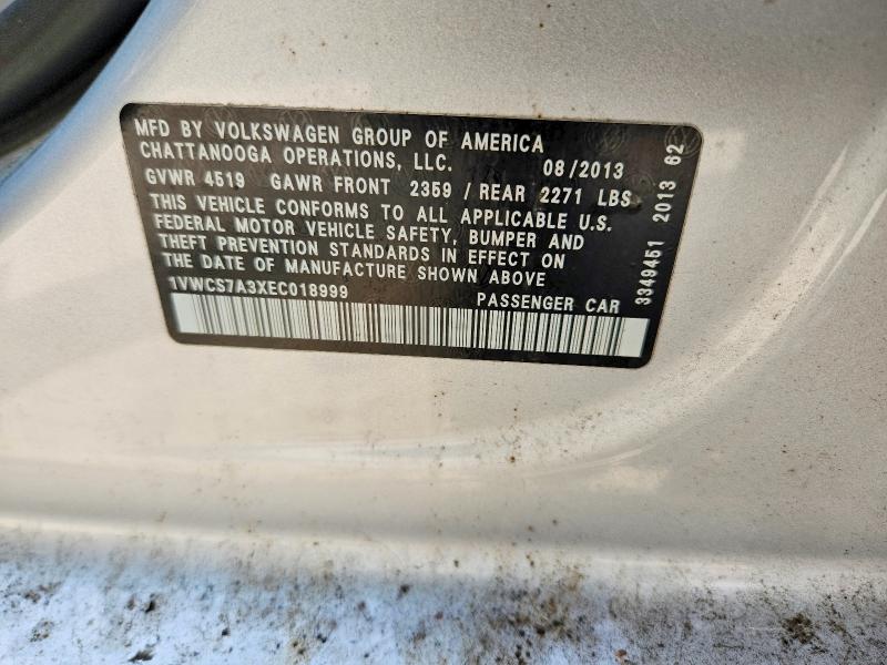 55962336 :رقم المزاد ، 1VWCS7A3XEC018999 vin ، 2014 Volkswagen Passat مزاد بيع