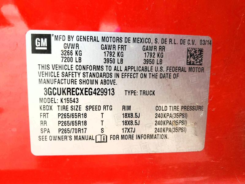2014 Chevrolet Silverado მანქანა იყიდება აუქციონზე, vin: 3GCUKRECXEG429913, აუქციონის ნომერი: 58427006