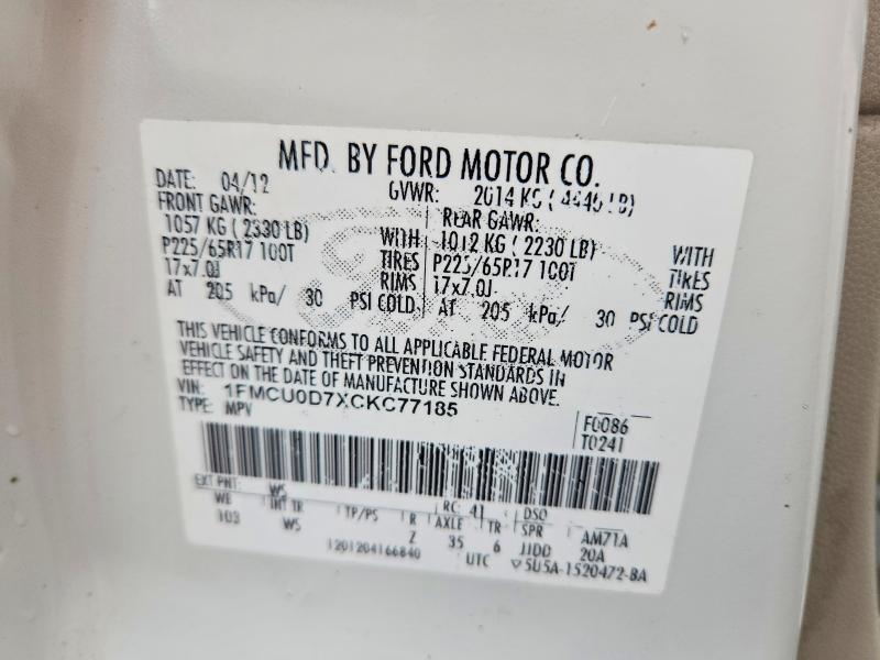 Продаж на аукціоні авто 2012 Ford Escape, vin: 1FMCU0D7XCKC77185, номер лоту: 55089526