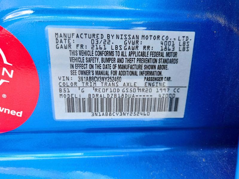 58497586 :رقم المزاد ، 3N1AB8CV3NY252460 vin ، 2022 Nissan Sentra مزاد بيع