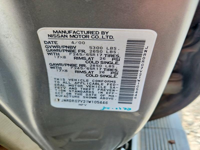 58693596 :رقم المزاد ، JNRDR07Y21W105446 vin ، 2001 Infiniti Qx4 مزاد بيع