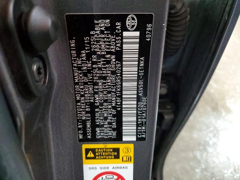 2016 Toyota Camry მანქანა იყიდება აუქციონზე, vin: 4T4BF1FK6GR540267, აუქციონის ნომერი: 58517016