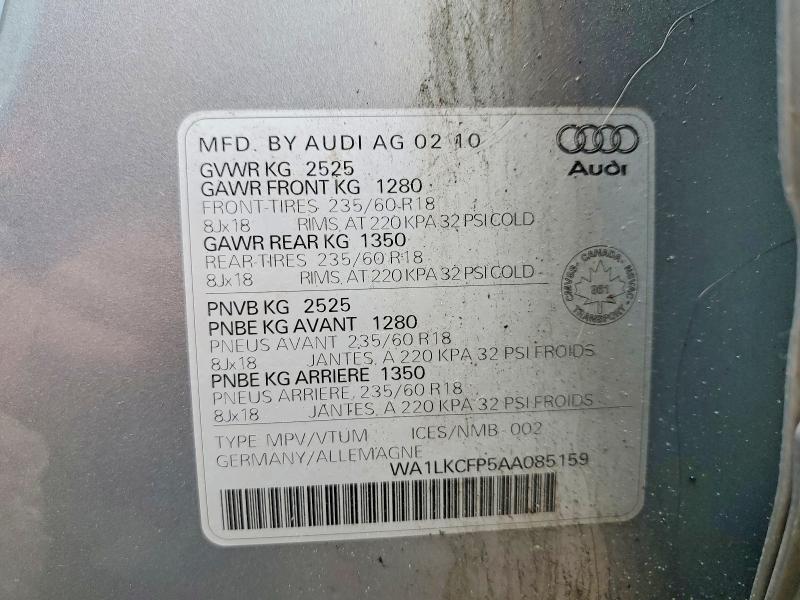 58158836 :رقم المزاد ، WA1LKCFP5AA085159 vin ، 2010 Audi Q5 مزاد بيع