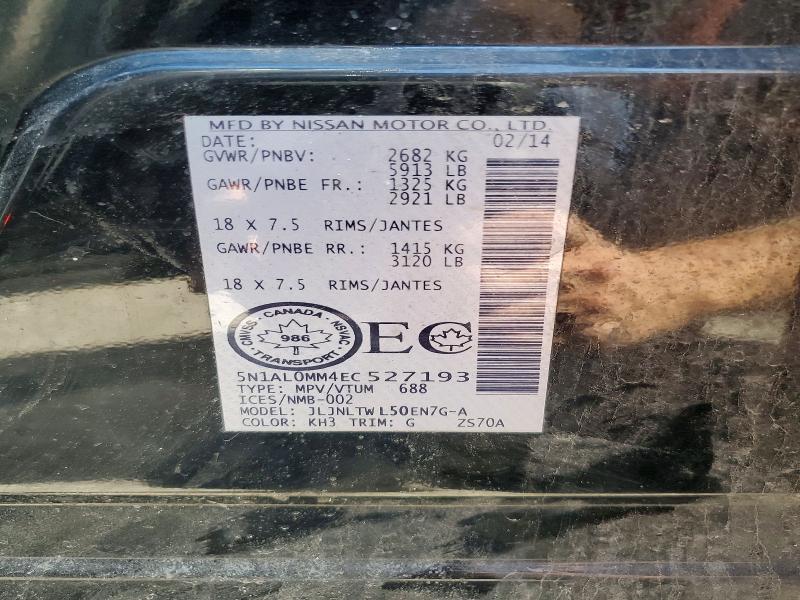 58028676 :رقم المزاد ، 5N1AL0MM4EC527193 vin ، 2014 Infiniti Qx60 مزاد بيع