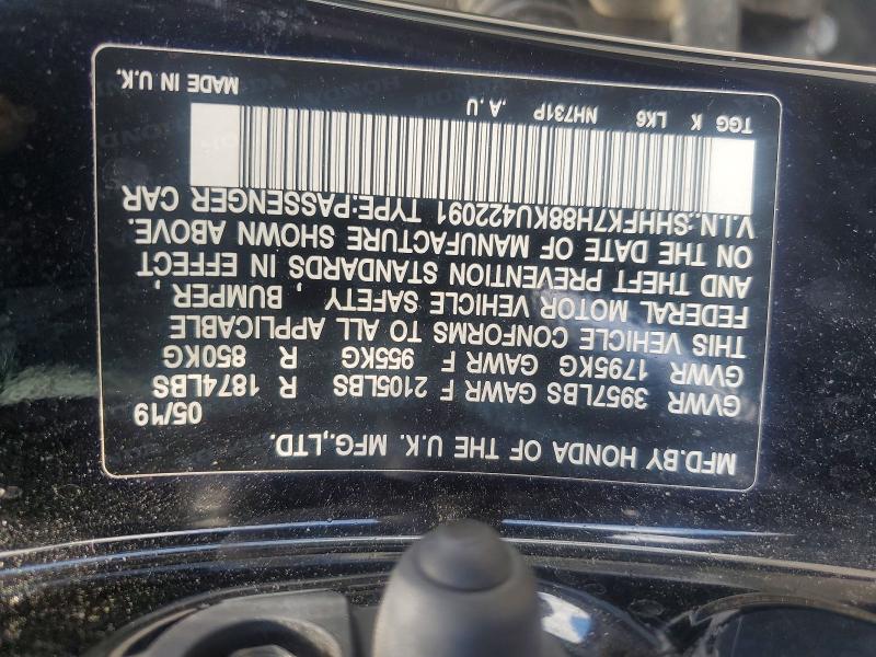 58977786 :رقم المزاد ، SHHFK7H88KU422091 vin ، 2019 Honda Civic مزاد بيع