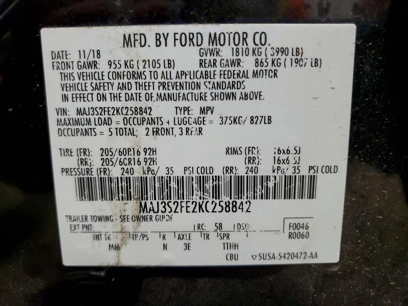 Aukcja sprzedaży 2019 Ford Ecosport, vin: MAJ3S2FE2KC258842, numer aukcji: 56641826