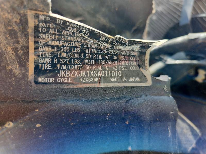 58236396 :رقم المزاد ، JKBZXJK1XSA011010 vin ، 2025 Kawasaki Zx636 مزاد بيع