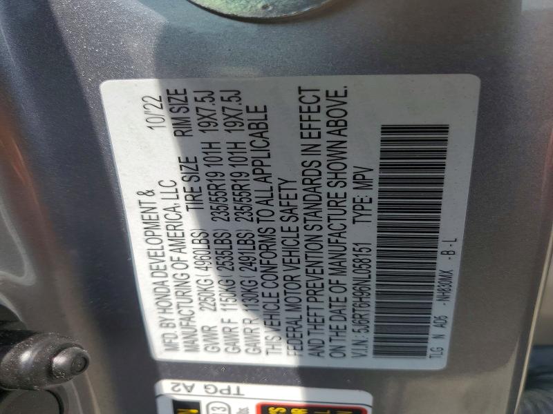 Продаж на аукціоні авто 2022 Honda Cr-v, vin: 5J6RT6H96NL058151, номер лоту: 56594926