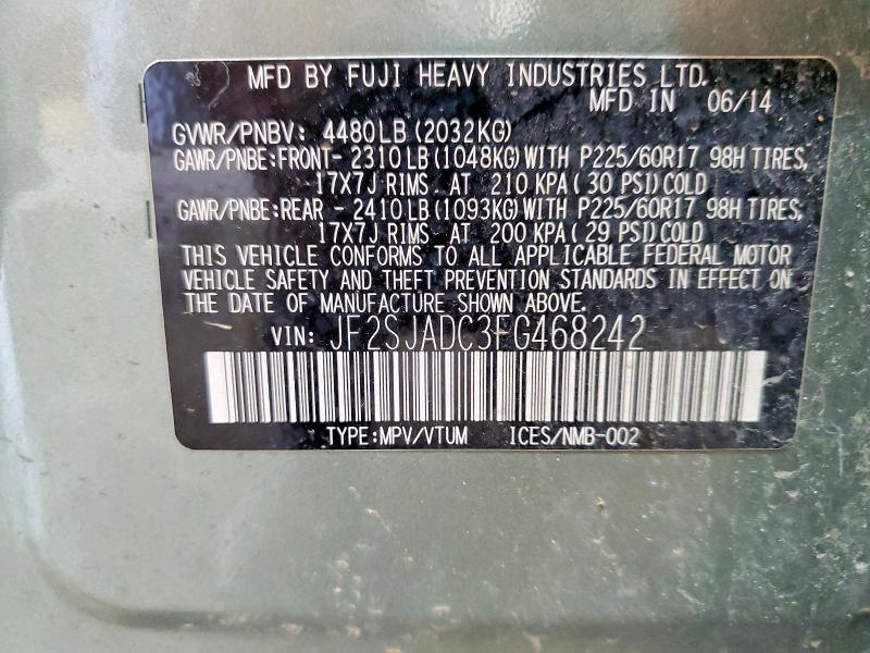 95588695 :رقم المزاد ، JF2SJADC3FG468242 vin ، 2015 Subaru Forester مزاد بيع